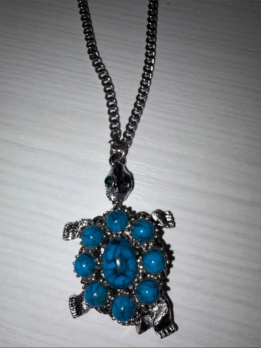 Turquoise Turtle Pendant Necklace - Blue Gem Accent